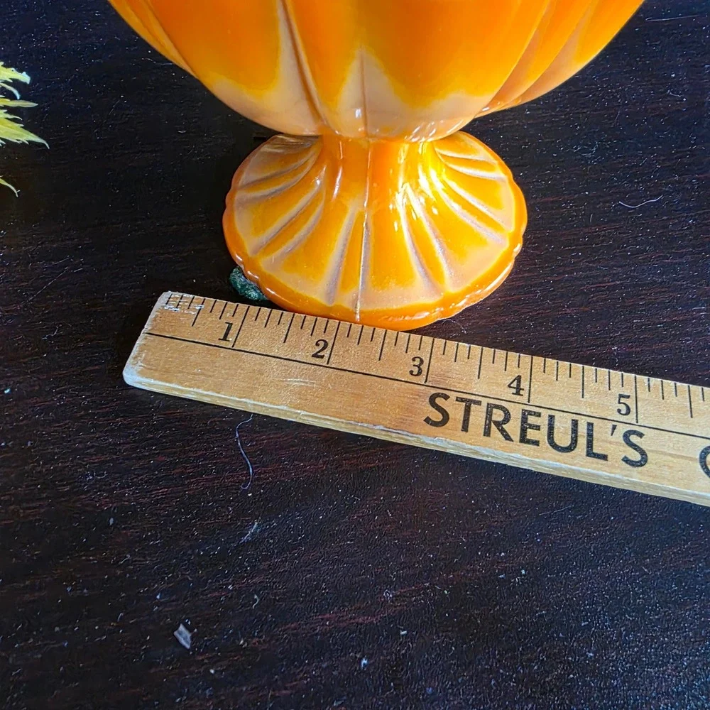 60s Plastic Flower Power Arrangement Orange Autumn Groovy in Slag Glass Vase